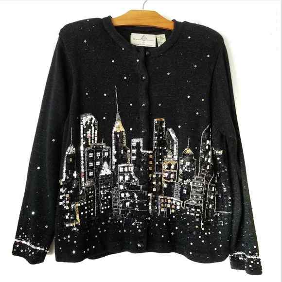 design options Sweaters - Design Options sequin embroidery skyline cardigan